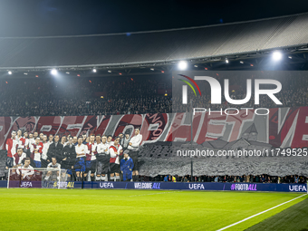 The atmosphere in the stadium during the match between Feyenoord and Salzburg at the Feyenoord stadium De Kuip for the UEFA Champions League...