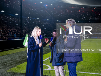 Helene Hendriks of ZIGGO Sport, Royston Drenthe of ZIGGO Sport, and Pierre van Hooijdonk of ZIGGO Sport are present during the match between...