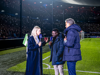 Helene Hendriks of ZIGGO Sport, Royston Drenthe of ZIGGO Sport, and Pierre van Hooijdonk of ZIGGO Sport are present during the match between...