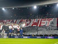 The atmosphere in the stadium during the match between Feyenoord and Salzburg at the Feyenoord stadium De Kuip for the UEFA Champions League...