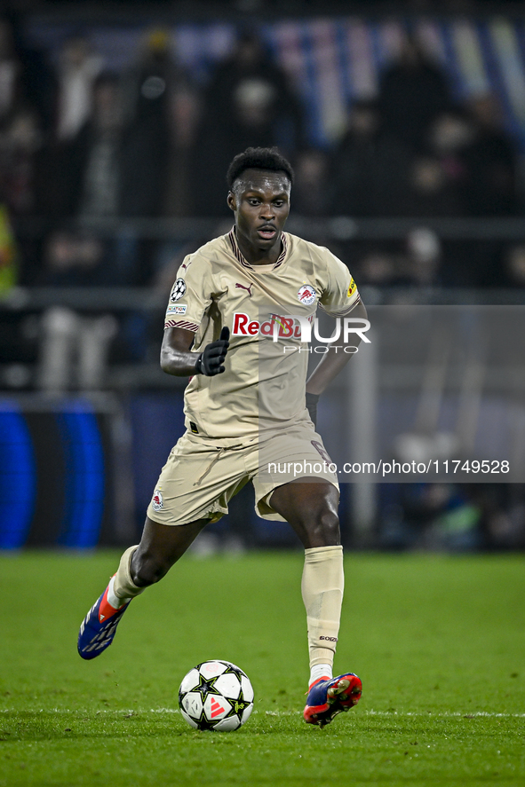 Red Bull Salzburg defender Samson Baidoo plays during the match between Feyenoord and Salzburg at the Feyenoord stadium De Kuip for the UEFA...