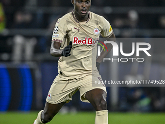 Red Bull Salzburg defender Samson Baidoo plays during the match between Feyenoord and Salzburg at the Feyenoord stadium De Kuip for the UEFA...