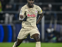 Red Bull Salzburg defender Samson Baidoo plays during the match between Feyenoord and Salzburg at the Feyenoord stadium De Kuip for the UEFA...