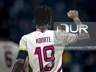 Red Bull Salzburg forward Karim Konate celebrates the 0-1 goal during the match between Feyenoord and Salzburg at the Feyenoord stadium De K...