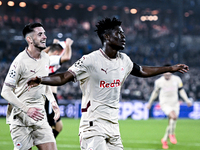 Red Bull Salzburg forward Karim Konate celebrates the 0-1 goal during the match between Feyenoord and Salzburg at the Feyenoord stadium De K...