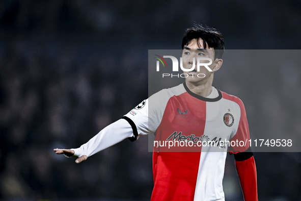 Feyenoord Rotterdam midfielder Inbeom Hwang plays during the match between Feyenoord and Salzburg at the Feyenoord stadium De Kuip for the U...