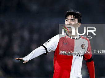 Feyenoord Rotterdam midfielder Inbeom Hwang plays during the match between Feyenoord and Salzburg at the Feyenoord stadium De Kuip for the U...