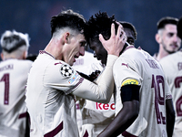 Red Bull Salzburg forward Karim Konate celebrates the 0-1 goal during the match between Feyenoord and Salzburg at the Feyenoord stadium De K...