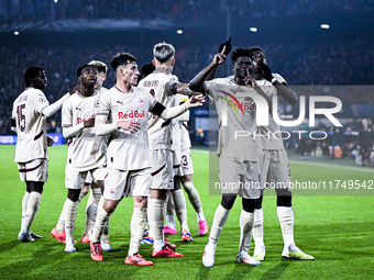 Red Bull Salzburg forward Karim Konate celebrates the 0-1 goal during the match between Feyenoord and Salzburg at the Feyenoord stadium De K...