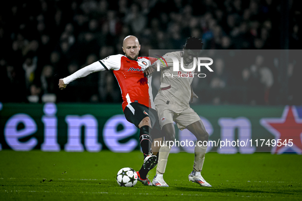 Feyenoord Rotterdam defender Gernot Trauner and Red Bull Salzburg forward Karim Konate participate in the match between Feyenoord and Salzbu...