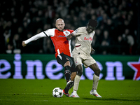 Feyenoord Rotterdam defender Gernot Trauner and Red Bull Salzburg forward Karim Konate participate in the match between Feyenoord and Salzbu...