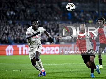 Red Bull Salzburg defender Samson Baidoo and Feyenoord Rotterdam forward Igor Paixao play during the match between Feyenoord and Salzburg at...