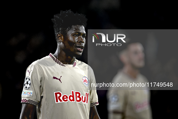 Red Bull Salzburg forward Karim Konate plays during the match between Feyenoord and Salzburg at the Feyenoord stadium De Kuip for the UEFA C...