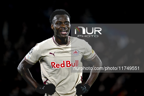 Red Bull Salzburg defender Samson Baidoo plays during the match between Feyenoord and Salzburg at the Feyenoord stadium De Kuip for the UEFA...