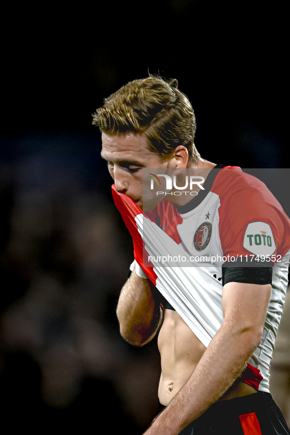 Feyenoord Rotterdam defender Gijs Smal plays during the match between Feyenoord and Salzburg at the Feyenoord stadium De Kuip for the UEFA C...