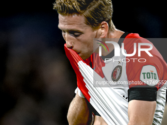 Feyenoord Rotterdam defender Gijs Smal plays during the match between Feyenoord and Salzburg at the Feyenoord stadium De Kuip for the UEFA C...