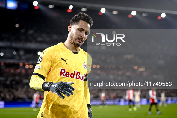 Red Bull Salzburg goalkeeper Janis Blaswich plays during the match between Feyenoord and Salzburg at the Feyenoord stadium De Kuip for the U...