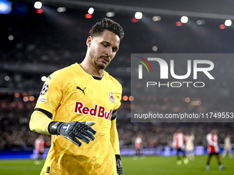 Red Bull Salzburg goalkeeper Janis Blaswich plays during the match between Feyenoord and Salzburg at the Feyenoord stadium De Kuip for the U...