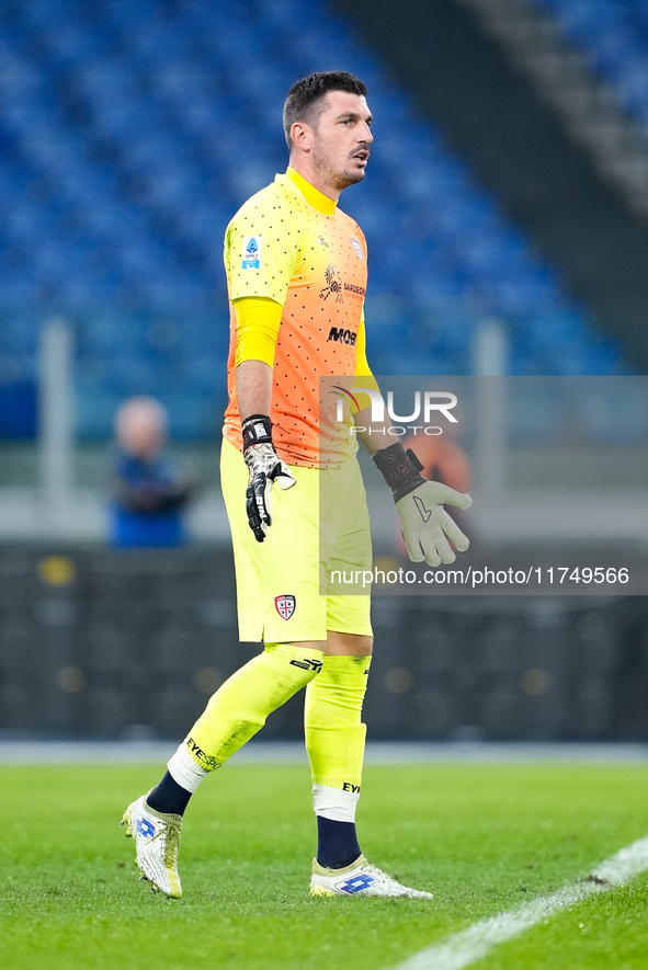 Simone Scuffet of Cagliari Calcio looks on during the Serie A Enilive match between SS Lazio and Cagliari Calcio at Stadio Olimpico on Novem...