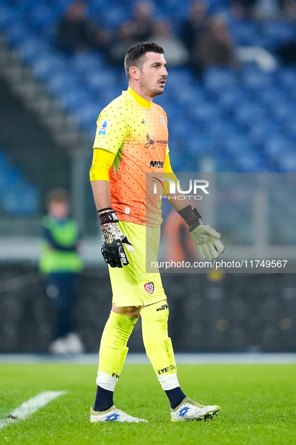 Simone Scuffet of Cagliari Calcio looks on during the Serie A Enilive match between SS Lazio and Cagliari Calcio at Stadio Olimpico on Novem...