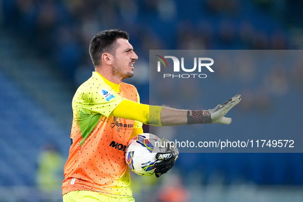 Simone Scuffet of Cagliari Calcio gestures during the Serie A Enilive match between SS Lazio and Cagliari Calcio at Stadio Olimpico on Novem...