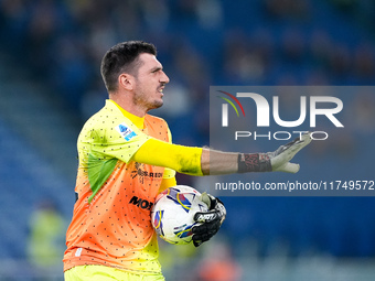 Simone Scuffet of Cagliari Calcio gestures during the Serie A Enilive match between SS Lazio and Cagliari Calcio at Stadio Olimpico on Novem...