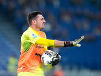 Simone Scuffet of Cagliari Calcio gestures during the Serie A Enilive match between SS Lazio and Cagliari Calcio at Stadio Olimpico on Novem...