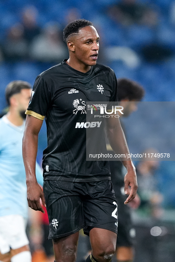 Yerry Mina of Cagliari Calcio looks on during the Serie A Enilive match between SS Lazio and Cagliari Calcio at Stadio Olimpico on November...