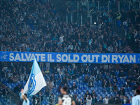 Supporters of SS Lazio show a banner during the Serie A Enilive match between SS Lazio and Cagliari Calcio at Stadio Olimpico on November 4,...