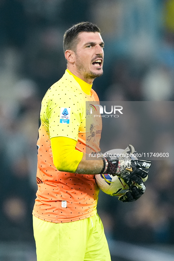 Simone Scuffet of Cagliari Calcio looks on during the Serie A Enilive match between SS Lazio and Cagliari Calcio at Stadio Olimpico on Novem...