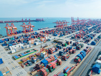 A photo taken on November 7, 2024, shows a working scene at the container terminal of Rizhao Port in Rizhao, China. (