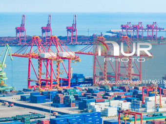 A photo taken on November 7, 2024, shows a working scene at the container terminal of Rizhao Port in Rizhao, China. (