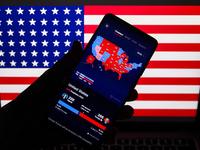 CNN Magic Wall map with US presidential results is screened on a mobile phone for illustration photo on November 7th, 2024. Former president...