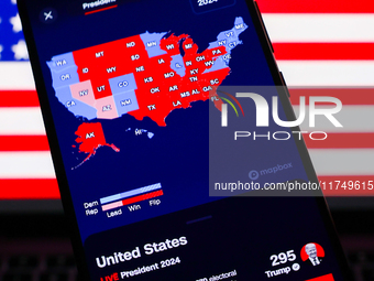 CNN Magic Wall map with US presidential results is screened on a mobile phone for illustration photo on November 7th, 2024. Former president...