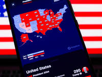 CNN Magic Wall map with US presidential results is screened on a mobile phone for illustration photo on November 7th, 2024. Former president...