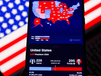 CNN Magic Wall map with US presidential results is screened on a mobile phone for illustration photo on November 7th, 2024. Former president...