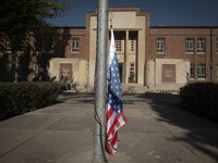 The U.S. flag, which hangs upside down, is pictured at the former U.S. embassy in Tehran, Iran, on November 7, 2024. Former U.S. President a...