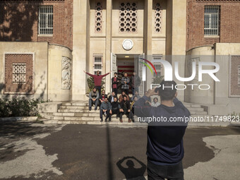 A group of Iranian men takes a selfie while visiting the former U.S. embassy in Tehran, Iran, on November 7, 2024. Former U.S. President and...