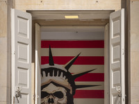 An anti-U.S. mural is pictured at the former U.S. embassy in Tehran, Iran, on November 7, 2024. Former U.S. President and Republican candida...