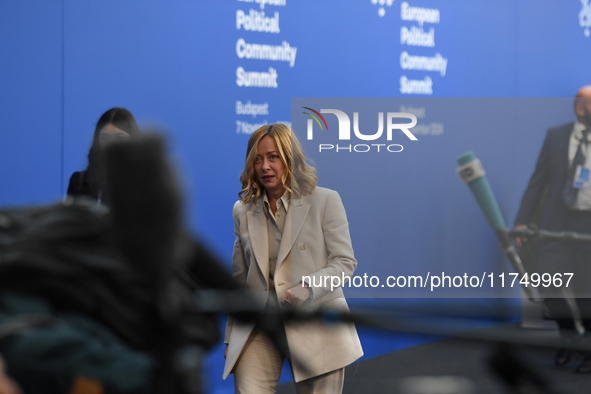 Giorgia Meloni, Prime Minister of Italy, arrives at the 5th European Political Community Summit in Budapest, Hungary, on November 7, a day a...