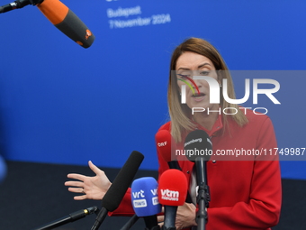 Roberta Metsola arrives at the 5th European Political Community Summit in Budapest, Hungary, on November 7, a day after Donald Trump wins th...