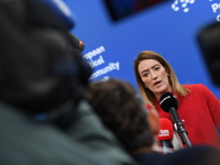 Roberta Metsola arrives at the 5th European Political Community Summit in Budapest, Hungary, on November 7, a day after Donald Trump wins th...