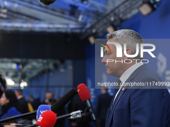 Karl Nehammer, Chancellor of Austria, arrives at the 5th European Political Community Summit in Budapest, Hungary, on November 7. This occur...