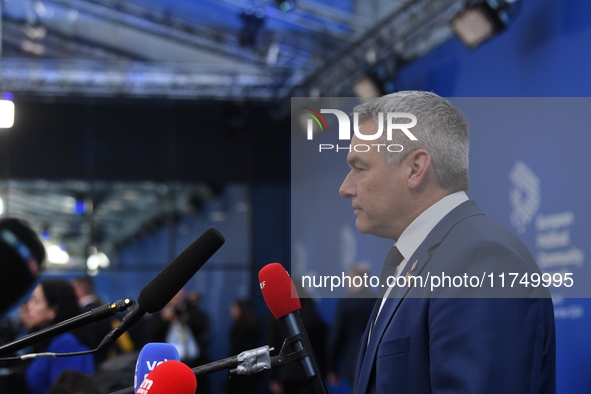 Karl Nehammer, Chancellor of Austria, arrives at the 5th European Political Community Summit in Budapest, Hungary, on November 7. This occur...