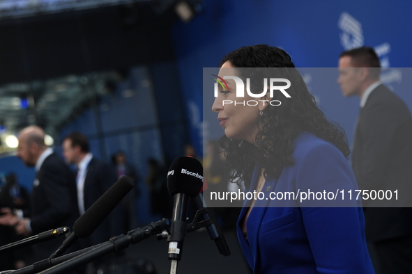 Vjosa Osmani-Sadriu, President of Kosovo, arrives at the 5th European Political Community Summit in Budapest, Hungary, on November 7. This o...