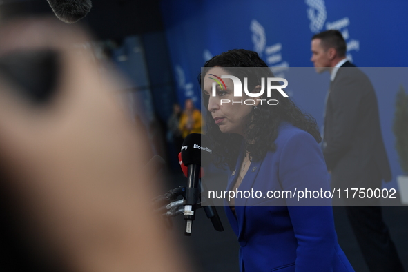 Vjosa Osmani-Sadriu, President of Kosovo, arrives at the 5th European Political Community Summit in Budapest, Hungary, on November 7. This o...