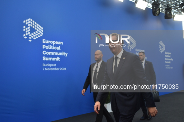 Aleksandar Vucic, President of Serbia, arrives at the 5th European Political Community Summit in Budapest, Hungary, on November 7, a day aft...