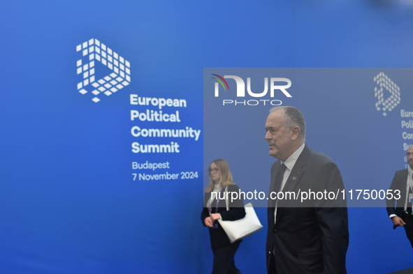 Jonas Gahr Store, Prime Minister of Norway, arrives at the 5th European Political Community Summit in Budapest, Hungary, on November 7, a da...