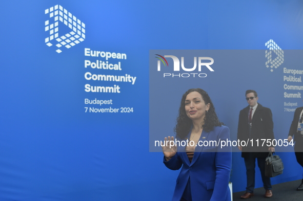 Vjosa Osmani-Sadriu, President of Kosovo, arrives at the 5th European Political Community Summit in Budapest, Hungary, on November 7, a day...