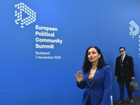 Vjosa Osmani-Sadriu, President of Kosovo, arrives at the 5th European Political Community Summit in Budapest, Hungary, on November 7, a day...